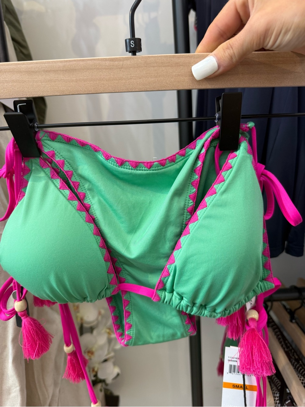 Lucky Brand Green Bikini Top with Hot Pink Trim
